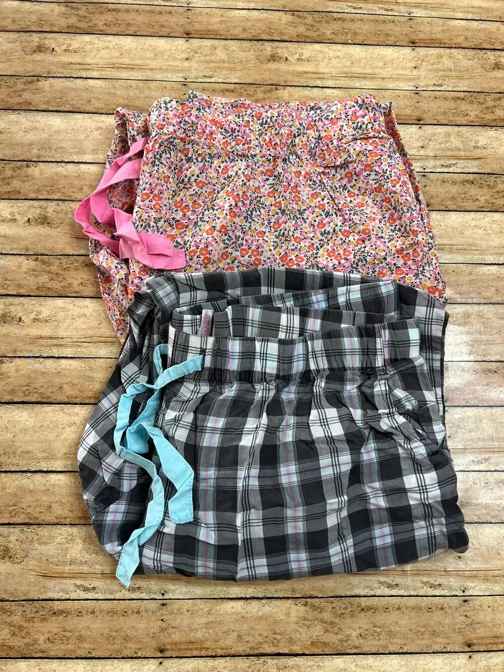Xhilaration Pajama Sleep Pants Bundle Gray Plaid Pink Floral Pockets Size XL